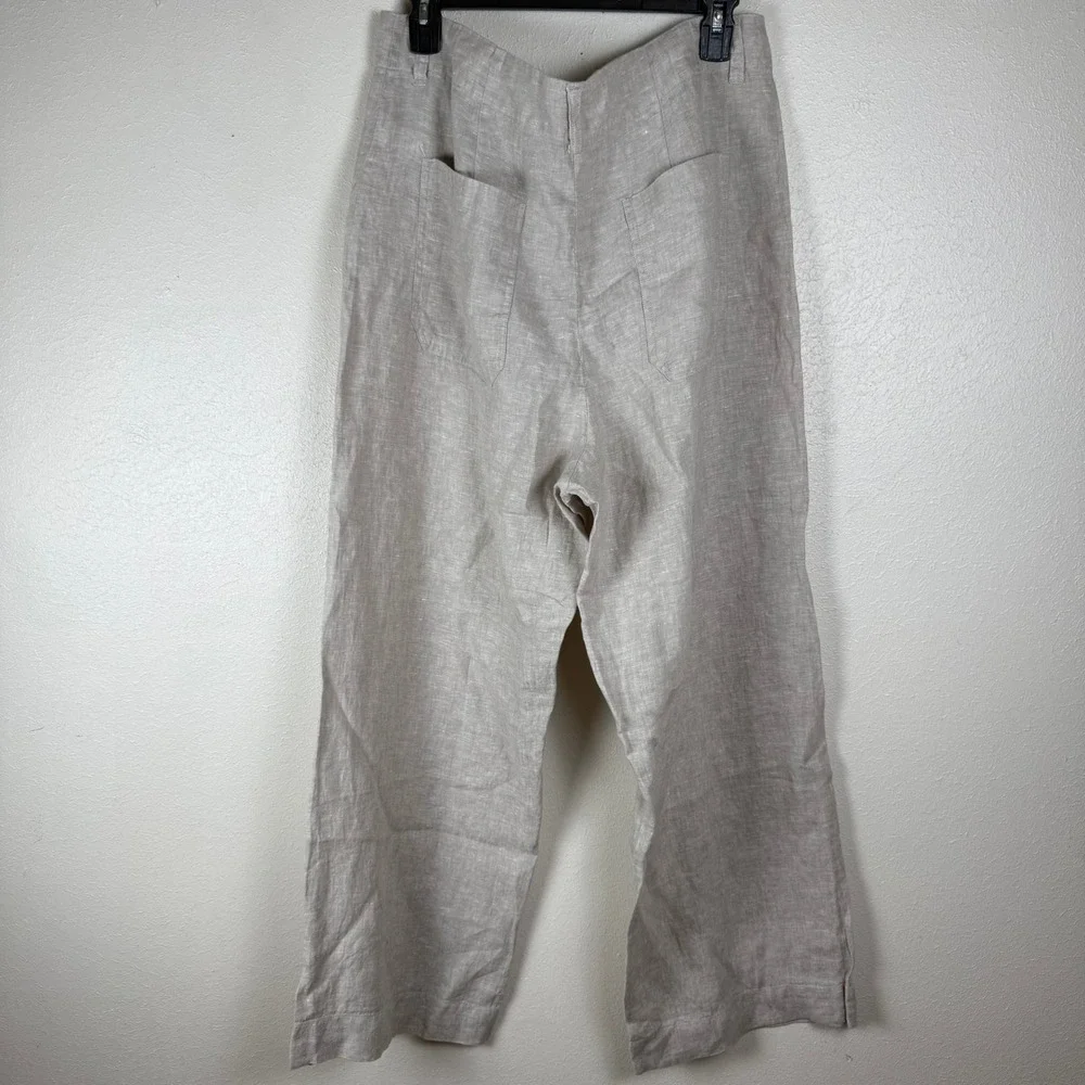 Quince European Linen Wide Leg Pants Driftwood Natural High Rise Size 16 NEW